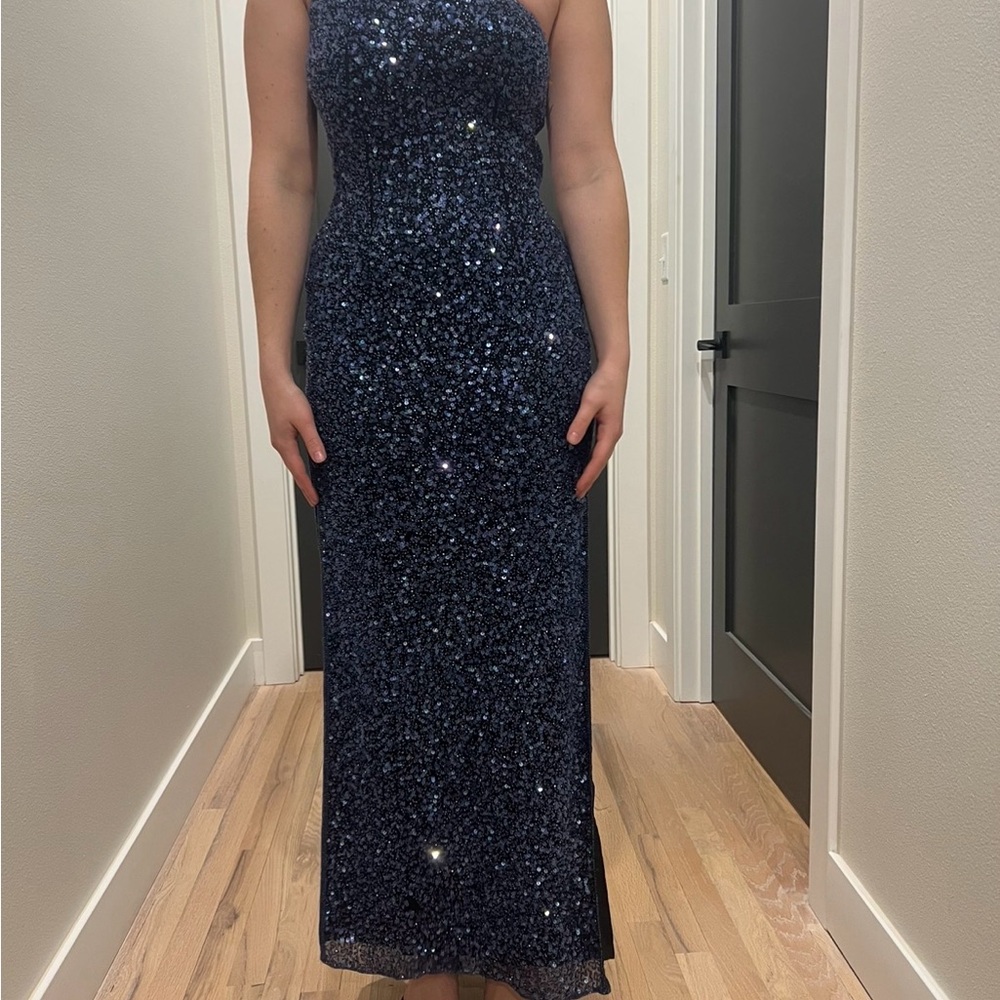 Scala One Shoulder Navy Sequin Dress